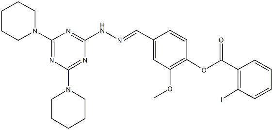 4-{2-[4,6-di(1-piperidinyl)-1,3,5-triazin-2-yl]carbohydrazonoyl}-2-methoxyphenyl 2-iodobenzoate Struktur