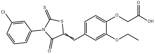 (4-{[3-(3-chlorophenyl)-4-oxo-2-thioxo-1,3-thiazolidin-5-ylidene]methyl}-2-ethoxyphenoxy)acetic acid Struktur