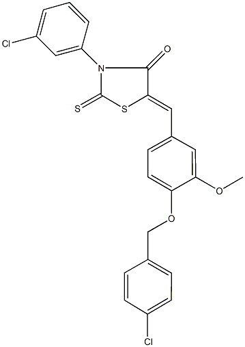 5-{4-[(4-chlorobenzyl)oxy]-3-methoxybenzylidene}-3-(3-chlorophenyl)-2-thioxo-1,3-thiazolidin-4-one Struktur