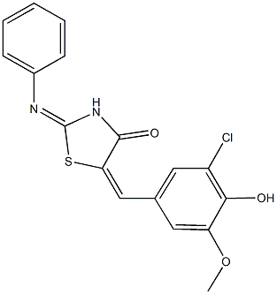 5-(3-chloro-4-hydroxy-5-methoxybenzylidene)-2-(phenylimino)-1,3-thiazolidin-4-one Struktur