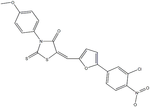 5-[(5-{3-chloro-4-nitrophenyl}-2-furyl)methylene]-3-(4-methoxyphenyl)-2-thioxo-1,3-thiazolidin-4-one Struktur