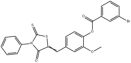 2-methoxy-4-[(4-oxo-3-phenyl-2-thioxo-1,3-thiazolidin-5-ylidene)methyl]phenyl 3-bromobenzoate Struktur