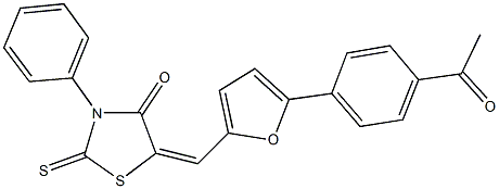 5-{[5-(4-acetylphenyl)-2-furyl]methylene}-3-phenyl-2-thioxo-1,3-thiazolidin-4-one Struktur