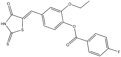 2-ethoxy-4-[(4-oxo-2-thioxo-1,3-thiazolidin-5-ylidene)methyl]phenyl 4-fluorobenzoate Struktur