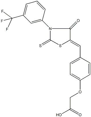 [4-({4-oxo-2-thioxo-3-[3-(trifluoromethyl)phenyl]-1,3-thiazolidin-5-ylidene}methyl)phenoxy]acetic acid Struktur