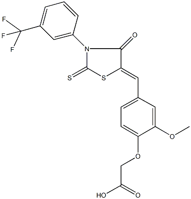 [2-methoxy-4-({4-oxo-2-thioxo-3-[3-(trifluoromethyl)phenyl]-1,3-thiazolidin-5-ylidene}methyl)phenoxy]acetic acid Struktur