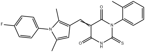 5-{[1-(4-fluorophenyl)-2,5-dimethyl-1H-pyrrol-3-yl]methylene}-1-(2-methylphenyl)-2-thioxodihydro-4,6(1H,5H)-pyrimidinedione Struktur