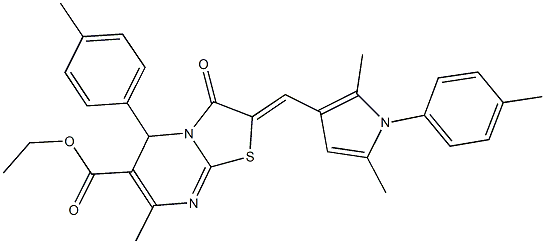 ethyl 2-{[2,5-dimethyl-1-(4-methylphenyl)-1H-pyrrol-3-yl]methylene}-7-methyl-5-(4-methylphenyl)-3-oxo-2,3-dihydro-5H-[1,3]thiazolo[3,2-a]pyrimidine-6-carboxylate Struktur