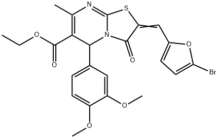 ethyl 2-[(5-bromo-2-furyl)methylene]-5-(3,4-dimethoxyphenyl)-7-methyl-3-oxo-2,3-dihydro-5H-[1,3]thiazolo[3,2-a]pyrimidine-6-carboxylate Struktur