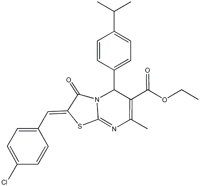 ethyl 2-(4-chlorobenzylidene)-5-(4-isopropylphenyl)-7-methyl-3-oxo-2,3-dihydro-5H-[1,3]thiazolo[3,2-a]pyrimidine-6-carboxylate Struktur