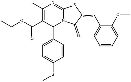 ethyl 2-(2-methoxybenzylidene)-7-methyl-5-[4-(methylsulfanyl)phenyl]-3-oxo-2,3-dihydro-5H-[1,3]thiazolo[3,2-a]pyrimidine-6-carboxylate Struktur