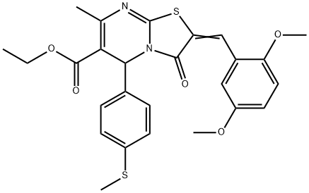 ethyl 2-(2,5-dimethoxybenzylidene)-7-methyl-5-[4-(methylsulfanyl)phenyl]-3-oxo-2,3-dihydro-5H-[1,3]thiazolo[3,2-a]pyrimidine-6-carboxylate Struktur