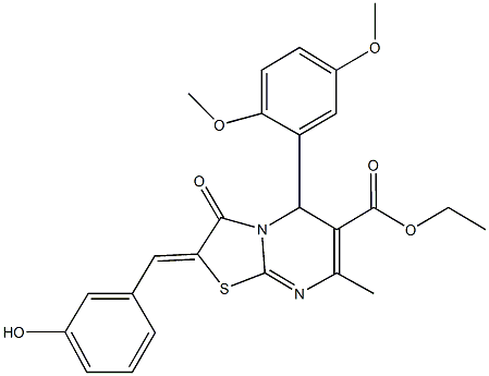 ethyl 5-(2,5-dimethoxyphenyl)-2-(3-hydroxybenzylidene)-7-methyl-3-oxo-2,3-dihydro-5H-[1,3]thiazolo[3,2-a]pyrimidine-6-carboxylate Struktur