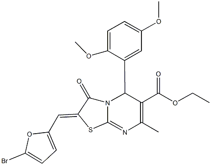 ethyl 2-[(5-bromo-2-furyl)methylene]-5-(2,5-dimethoxyphenyl)-7-methyl-3-oxo-2,3-dihydro-5H-[1,3]thiazolo[3,2-a]pyrimidine-6-carboxylate Struktur