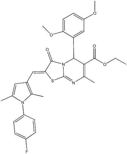 ethyl 5-(2,5-dimethoxyphenyl)-2-{[1-(4-fluorophenyl)-2,5-dimethyl-1H-pyrrol-3-yl]methylene}-7-methyl-3-oxo-2,3-dihydro-5H-[1,3]thiazolo[3,2-a]pyrimidine-6-carboxylate Struktur