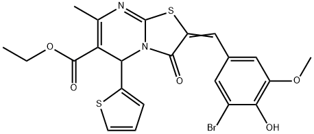 ethyl 2-(3-bromo-4-hydroxy-5-methoxybenzylidene)-7-methyl-3-oxo-5-(2-thienyl)-2,3-dihydro-5H-[1,3]thiazolo[3,2-a]pyrimidine-6-carboxylate Struktur