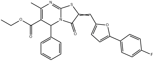 ethyl 2-{[5-(4-fluorophenyl)-2-furyl]methylene}-7-methyl-3-oxo-5-phenyl-2,3-dihydro-5H-[1,3]thiazolo[3,2-a]pyrimidine-6-carboxylate Struktur