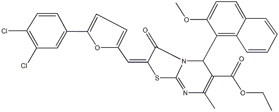 ethyl 2-{[5-(3,4-dichlorophenyl)-2-furyl]methylene}-5-(2-methoxy-1-naphthyl)-7-methyl-3-oxo-2,3-dihydro-5H-[1,3]thiazolo[3,2-a]pyrimidine-6-carboxylate Struktur