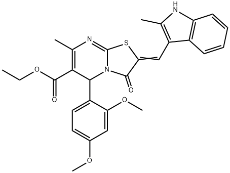 ethyl 5-(2,4-dimethoxyphenyl)-7-methyl-2-[(2-methyl-1H-indol-3-yl)methylene]-3-oxo-2,3-dihydro-5H-[1,3]thiazolo[3,2-a]pyrimidine-6-carboxylate Struktur