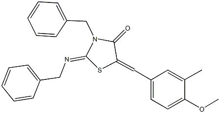 3-benzyl-2-(benzylimino)-5-(4-methoxy-3-methylbenzylidene)-1,3-thiazolidin-4-one Struktur