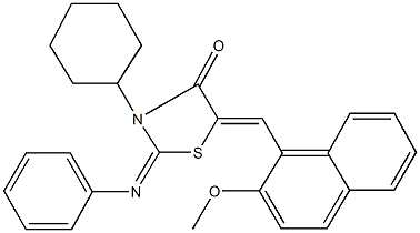 3-cyclohexyl-5-[(2-methoxy-1-naphthyl)methylene]-2-(phenylimino)-1,3-thiazolidin-4-one Struktur