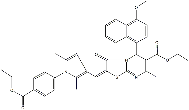 ethyl 2-({1-[4-(ethoxycarbonyl)phenyl]-2,5-dimethyl-1H-pyrrol-3-yl}methylene)-5-(4-methoxy-1-naphthyl)-7-methyl-3-oxo-2,3-dihydro-5H-[1,3]thiazolo[3,2-a]pyrimidine-6-carboxylate Struktur