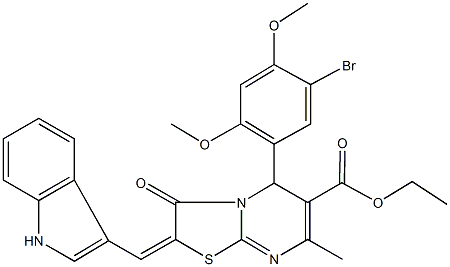 ethyl 5-(5-bromo-2,4-dimethoxyphenyl)-2-(1H-indol-3-ylmethylene)-7-methyl-3-oxo-2,3-dihydro-5H-[1,3]thiazolo[3,2-a]pyrimidine-6-carboxylate Struktur