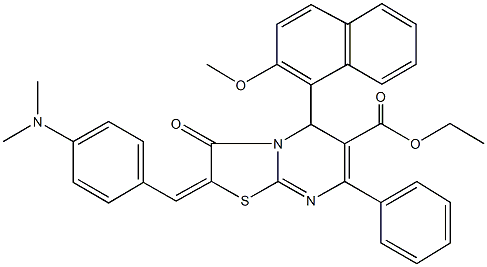 ethyl 2-[4-(dimethylamino)benzylidene]-5-(2-methoxy-1-naphthyl)-3-oxo-7-phenyl-2,3-dihydro-5H-[1,3]thiazolo[3,2-a]pyrimidine-6-carboxylate Struktur