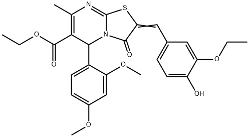 ethyl 5-(2,4-dimethoxyphenyl)-2-(3-ethoxy-4-hydroxybenzylidene)-7-methyl-3-oxo-2,3-dihydro-5H-[1,3]thiazolo[3,2-a]pyrimidine-6-carboxylate Struktur