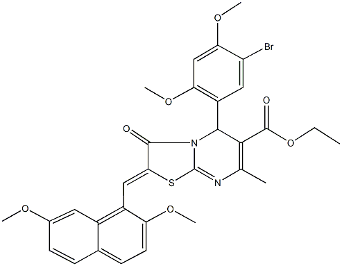 ethyl 5-(5-bromo-2,4-dimethoxyphenyl)-2-[(2,7-dimethoxy-1-naphthyl)methylene]-7-methyl-3-oxo-2,3-dihydro-5H-[1,3]thiazolo[3,2-a]pyrimidine-6-carboxylate Struktur