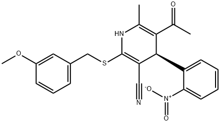 5-acetyl-4-{2-nitrophenyl}-2-[(3-methoxybenzyl)sulfanyl]-6-methyl-1,4-dihydro-3-pyridinecarbonitrile Struktur