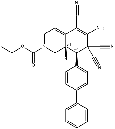 ethyl 6-amino-8-[1,1'-biphenyl]-4-yl-5,7,7-tricyano-3,7,8,8a-tetrahydro-2(1H)-isoquinolinecarboxylate Struktur