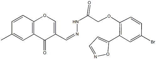 2-[4-bromo-2-(5-isoxazolyl)phenoxy]-N'-[(6-methyl-4-oxo-4H-chromen-3-yl)methylene]acetohydrazide Struktur