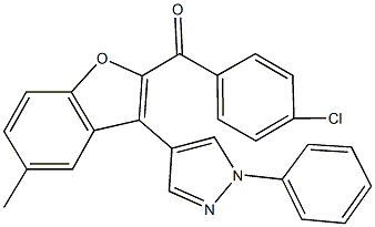 (4-chlorophenyl)[5-methyl-3-(1-phenyl-1H-pyrazol-4-yl)-1-benzofuran-2-yl]methanone Struktur