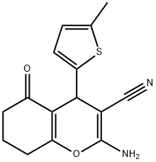 2-amino-4-(5-methyl-2-thienyl)-5-oxo-5,6,7,8-tetrahydro-4H-chromene-3-carbonitrile Struktur