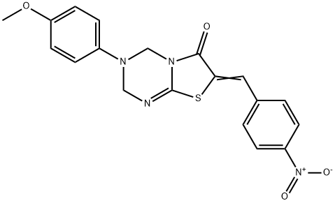 7-{4-nitrobenzylidene}-3-(4-methoxyphenyl)-3,4-dihydro-2H-[1,3]thiazolo[3,2-a][1,3,5]triazin-6(7H)-one Struktur