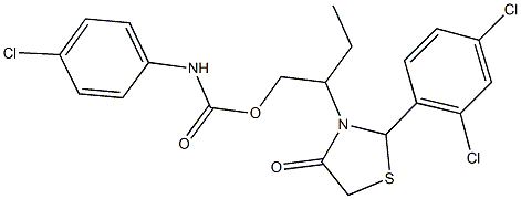 2-[2-(2,4-dichlorophenyl)-4-oxo-1,3-thiazolidin-3-yl]butyl 4-chlorophenylcarbamate Struktur