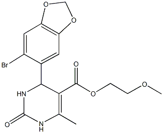 2-methoxyethyl 4-(6-bromo-1,3-benzodioxol-5-yl)-6-methyl-2-oxo-1,2,3,4-tetrahydro-5-pyrimidinecarboxylate Struktur