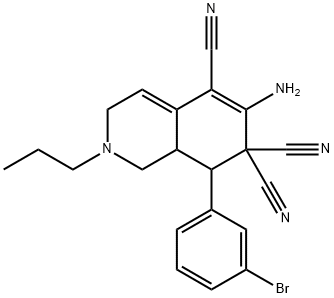 6-amino-8-(3-bromophenyl)-2-propyl-2,3,8,8a-tetrahydro-5,7,7(1H)-isoquinolinetricarbonitrile Struktur