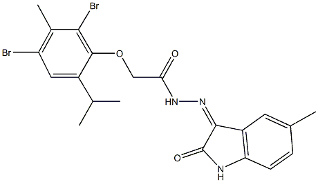 2-(2,4-dibromo-6-isopropyl-3-methylphenoxy)-N'-(5-methyl-2-oxo-1,2-dihydro-3H-indol-3-ylidene)acetohydrazide Struktur