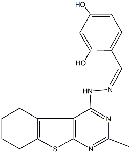 2,4-dihydroxybenzaldehyde (2-methyl-5,6,7,8-tetrahydro[1]benzothieno[2,3-d]pyrimidin-4-yl)hydrazone Struktur