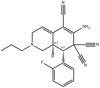 6-amino-8-(2-fluorophenyl)-2-propyl-2,3,8,8a-tetrahydro-5,7,7(1H)-isoquinolinetricarbonitrile Struktur