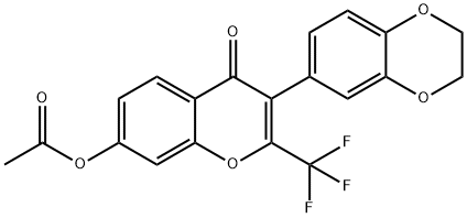 3-(2,3-dihydro-1,4-benzodioxin-6-yl)-4-oxo-2-(trifluoromethyl)-4H-chromen-7-yl acetate Struktur