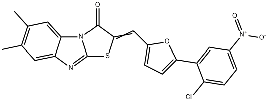 2-[(5-{2-chloro-5-nitrophenyl}-2-furyl)methylene]-6,7-dimethyl[1,3]thiazolo[3,2-a]benzimidazol-3(2H)-one Struktur