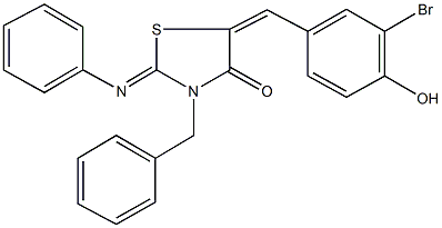 3-benzyl-5-(3-bromo-4-hydroxybenzylidene)-2-(phenylimino)-1,3-thiazolidin-4-one Struktur