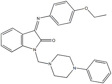 3-[(4-ethoxyphenyl)imino]-1-[(4-phenyl-1-piperazinyl)methyl]-1,3-dihydro-2H-indol-2-one Struktur