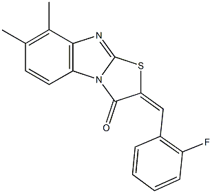 2-(2-fluorobenzylidene)-7,8-dimethyl[1,3]thiazolo[3,2-a]benzimidazol-3(2H)-one Struktur