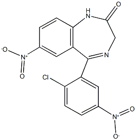 5-{2-chloro-5-nitrophenyl}-7-nitro-1,3-dihydro-2H-1,4-benzodiazepin-2-one Struktur