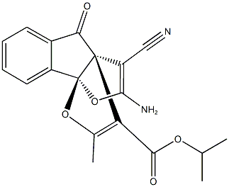 11-isopropoxycarbonyl-10-methyl-2-amino-4-oxo-4,3a,8b-trihydro-3a,8b-expoxyethenoindeno[1,2-b]furan-3-carbonitrile Struktur