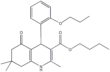 butyl 2,7,7-trimethyl-5-oxo-4-(2-propoxyphenyl)-1,4,5,6,7,8-hexahydro-3-quinolinecarboxylate Struktur